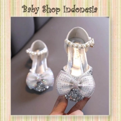 S1026 Sepatu Pesta Anak Silver Sepatu Sandal Anak Import Glamour Silver Bow  large